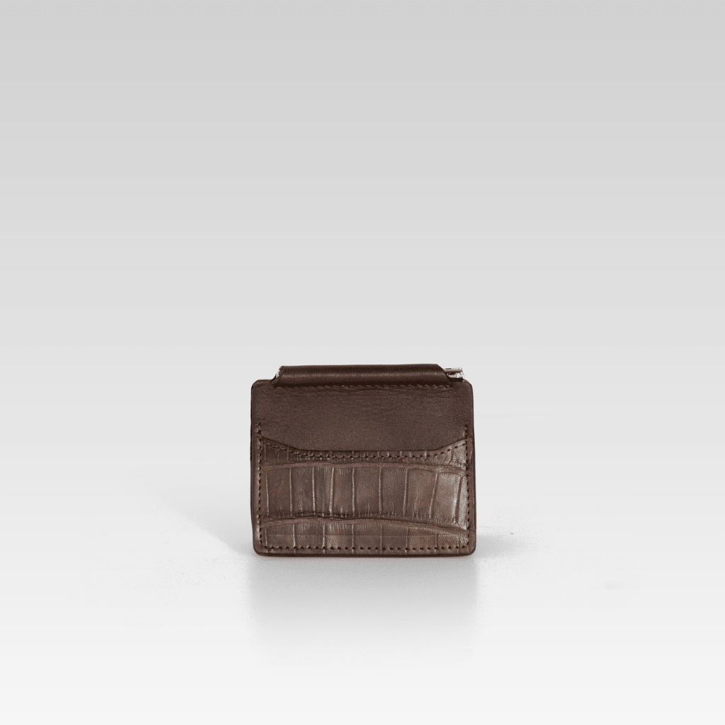 Billetera clip de piel de cocodrilo para hombre Santiago café - JA LEATHER