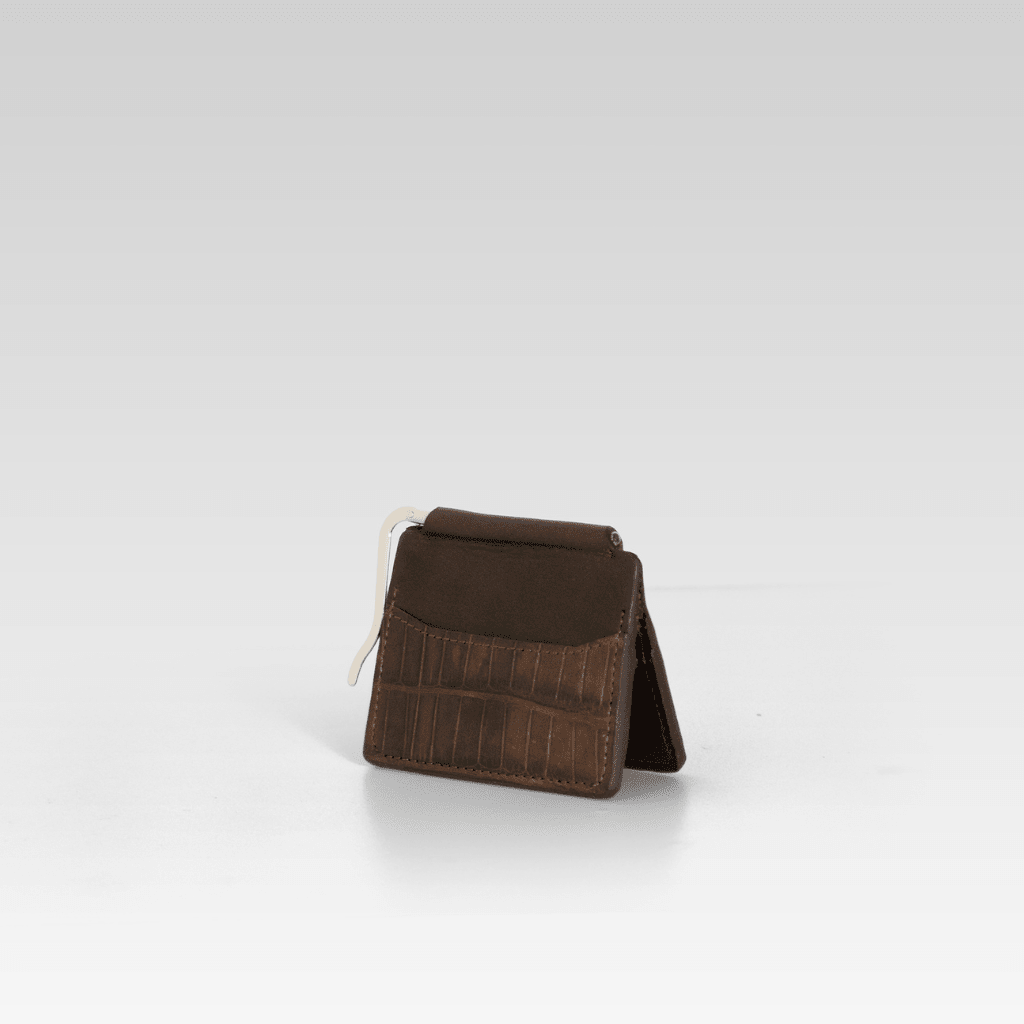 Billetera clip de piel de cocodrilo para hombre Santiago café - JA LEATHER