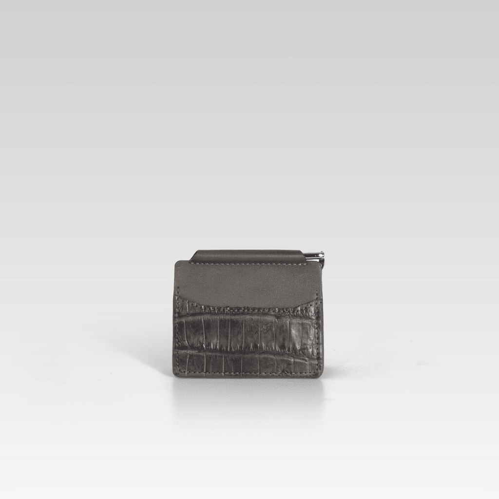 Billetera clip de piel de cocodrilo para hombre Santiago gris - JA LEATHER