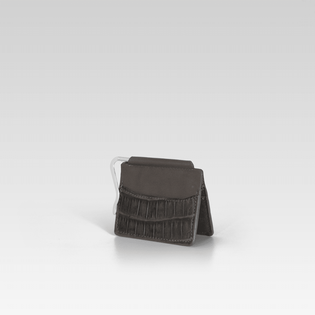 Billetera clip de piel de cocodrilo para hombre Santiago gris - JA LEATHER