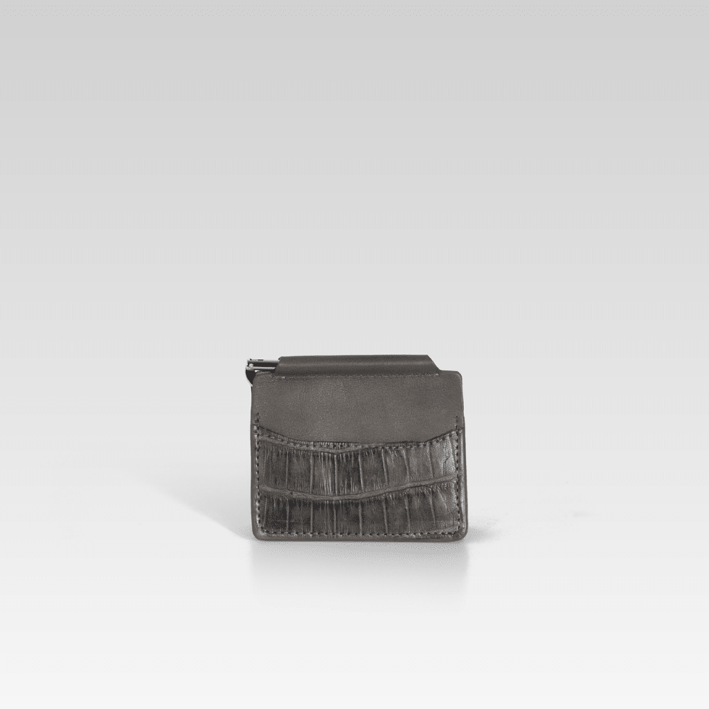 Billetera clip de piel de cocodrilo para hombre Santiago gris - JA LEATHER
