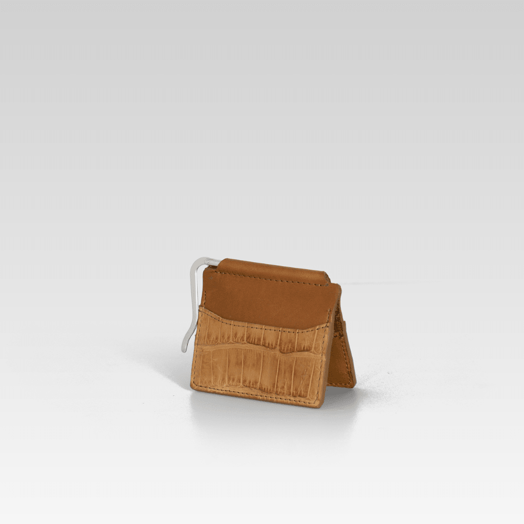 Billetera clip de piel de cocodrilo para hombre Santiago miel - JA LEATHER