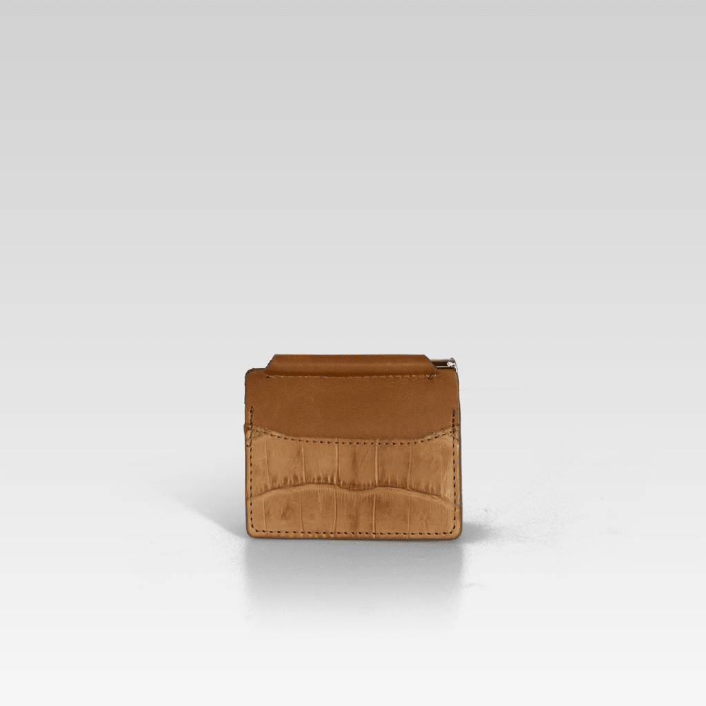 Billetera clip de piel de cocodrilo para hombre Santiago miel - JA LEATHER
