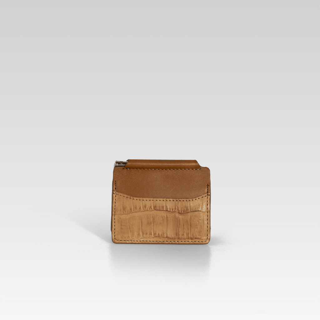 Billetera clip de piel de cocodrilo para hombre Santiago miel - JA LEATHER