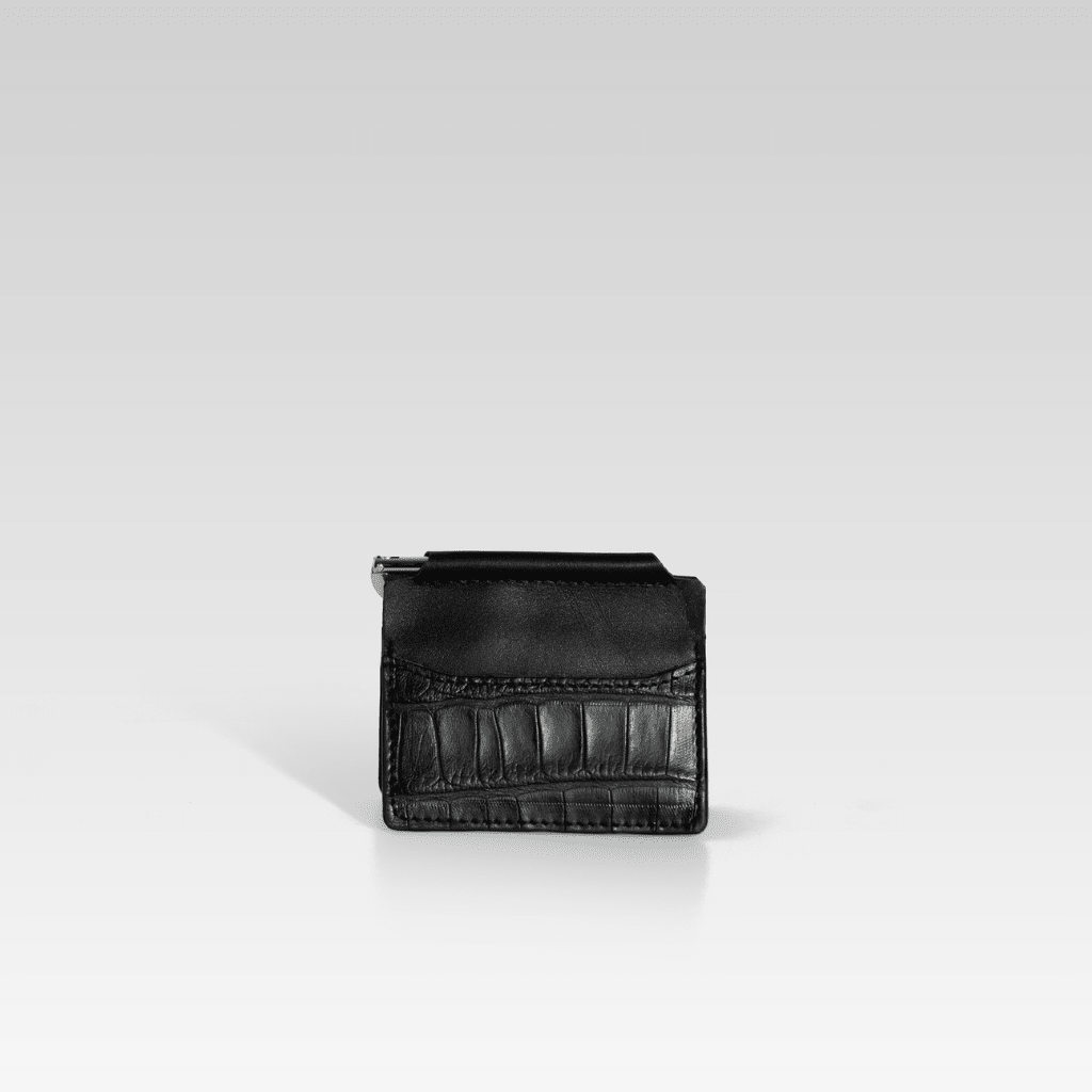 Billetera clip de piel de cocodrilo para hombre Santiago negro - JA LEATHER