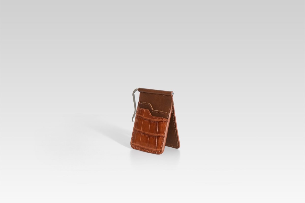 Billetera clip de piel para hombre cocodrilo shedron - JA LEATHER