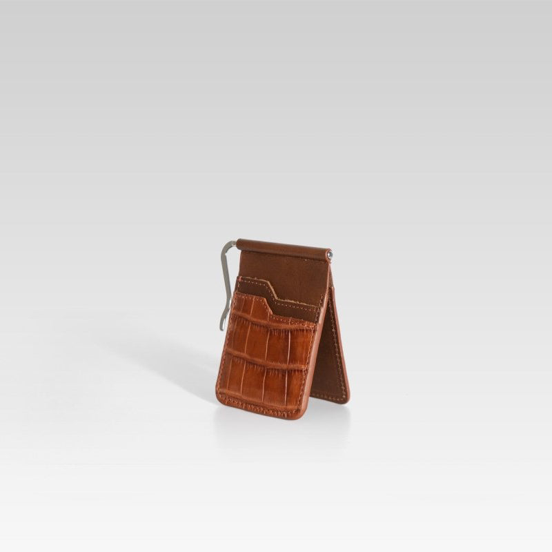 Billetera clip de piel para hombre cocodrilo shedron - JA LEATHER