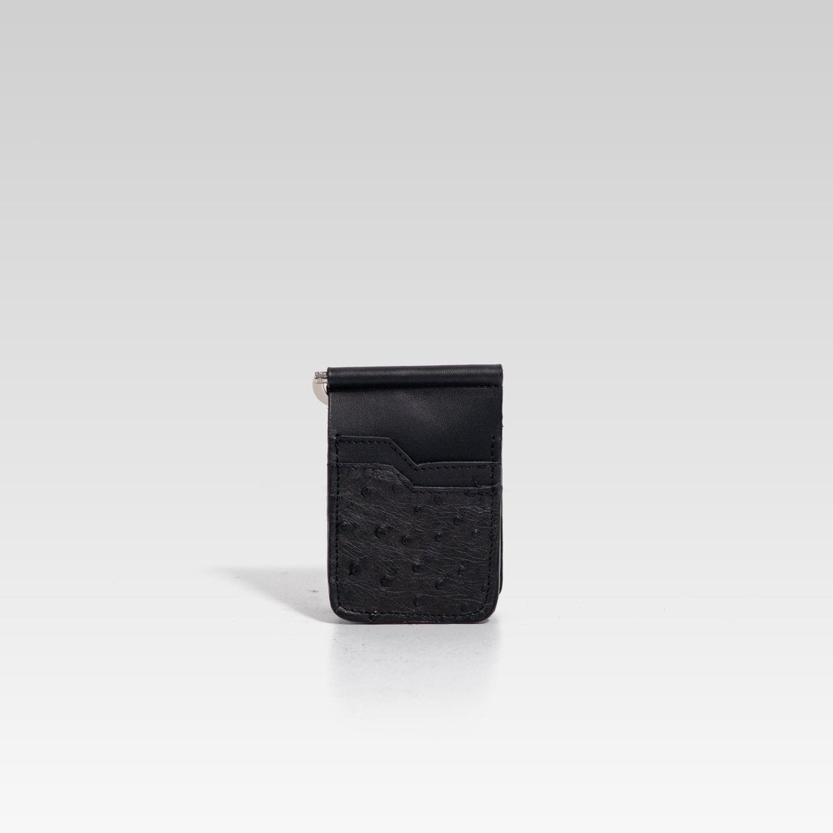 Billetera de clip Cesar avestruz negro - JA LEATHER