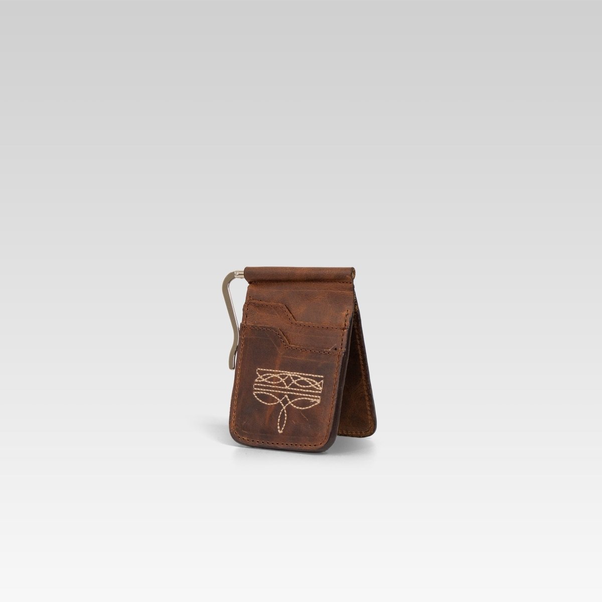 Billetera de clip Cesar café brandy ringle beige - JA LEATHER