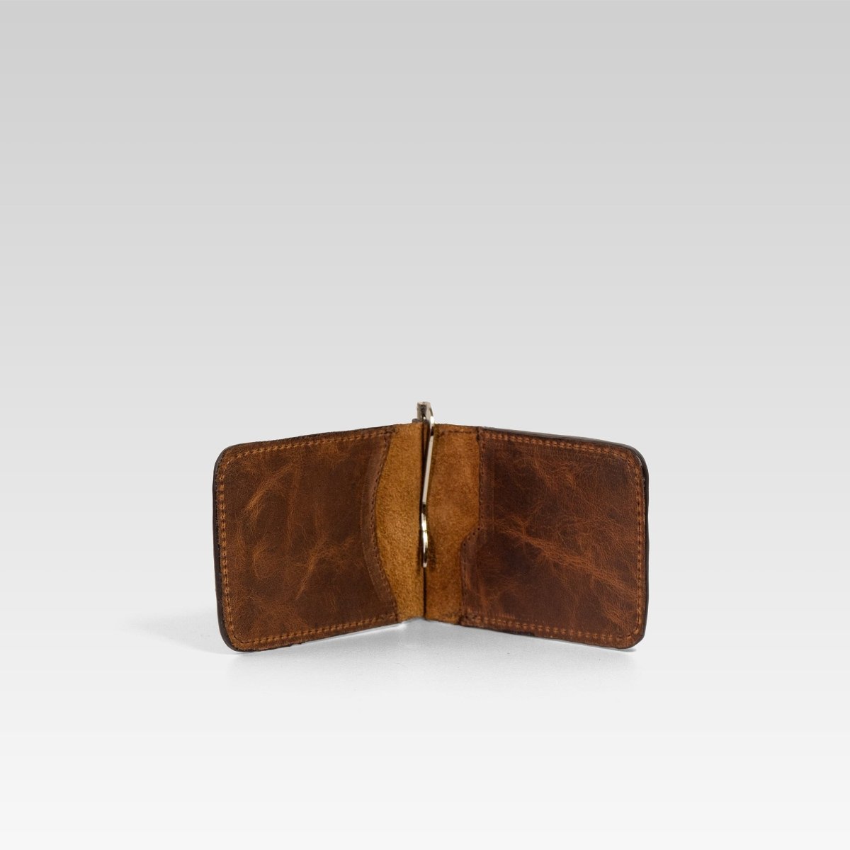 Billetera de clip Cesar café brandy ringle beige - JA LEATHER