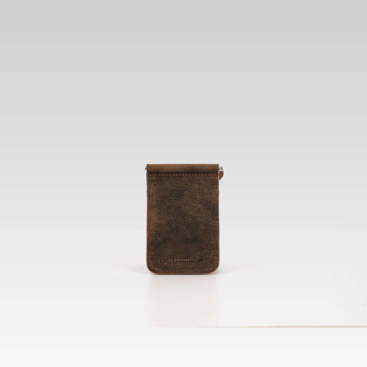 Billetera de clip César – Piel café bravo con ringle bordado café chocolate - JA LEATHER