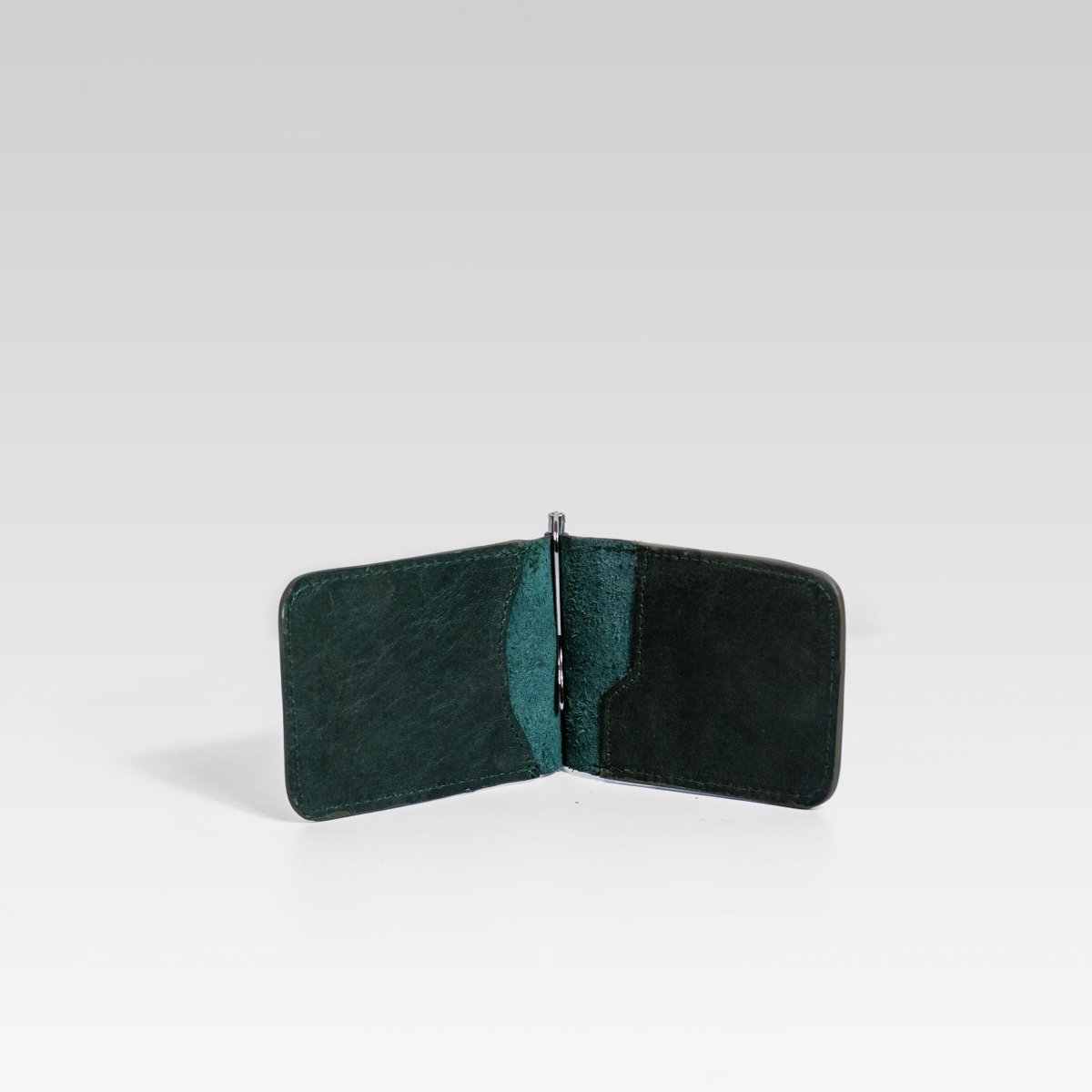 Billetera de clip Cesar verde bosque bordado azul - JA LEATHER