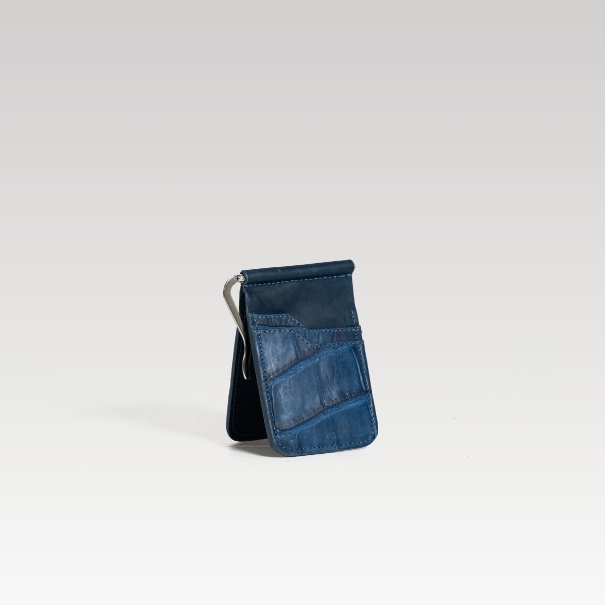 Billetera de Clip Cocodrilo Genuino blue. - JA LEATHER