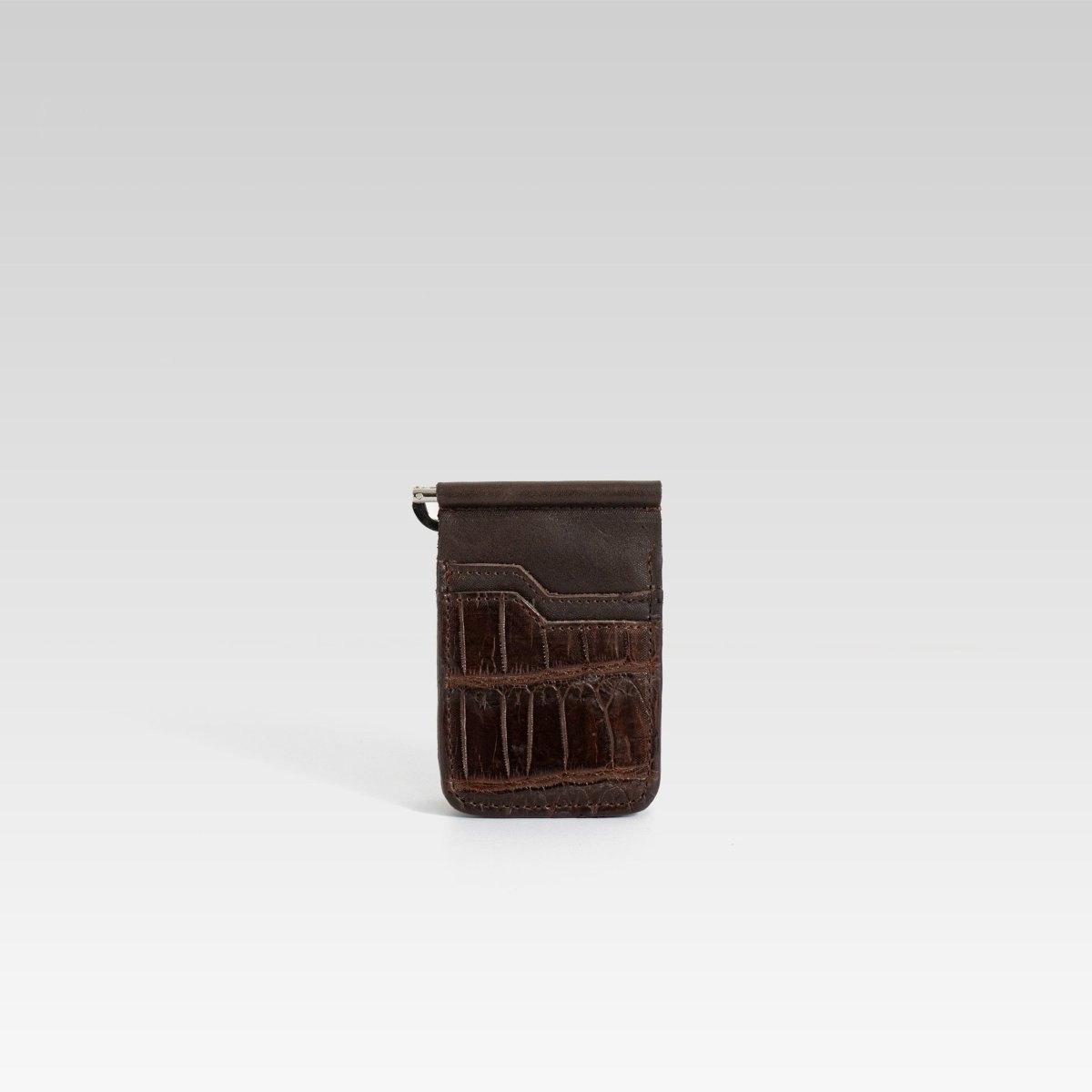 Billetera de Clip Cocodrilo Genuino Cafe - JA LEATHER