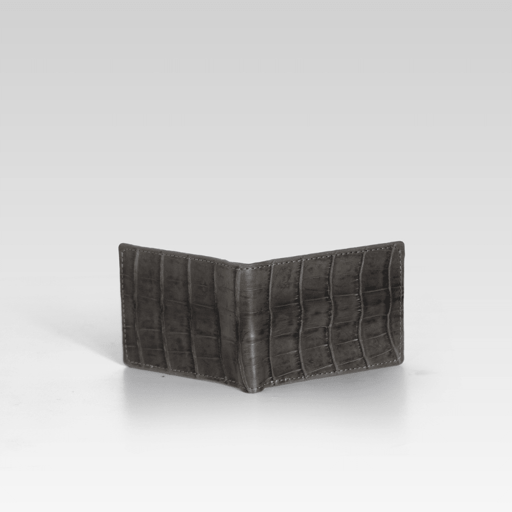 Billetera de piel genuina de cocodrilo para hombre gris - JA LEATHER
