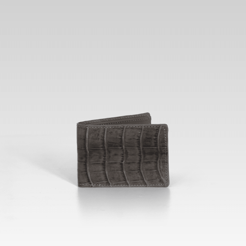 Billetera de piel genuina de cocodrilo para hombre gris - JA LEATHER