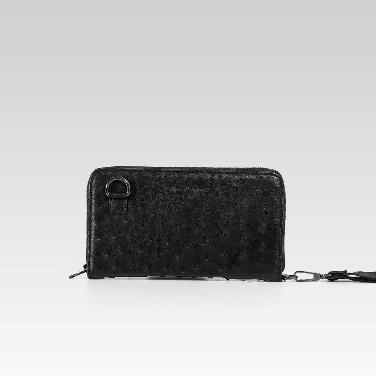 Cartera/Neceser Large Walker 1C avestruz genuina negra - JA LEATHER
