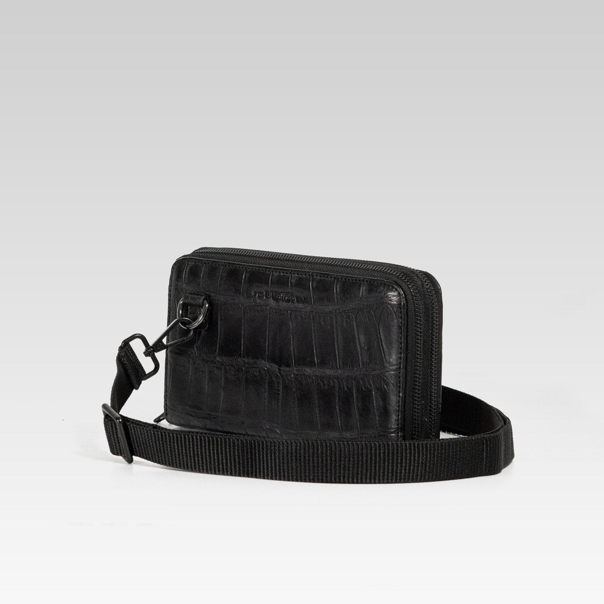 Cartera/Neceser Large Walker 2C cocodrilo genuino negro - JA LEATHER