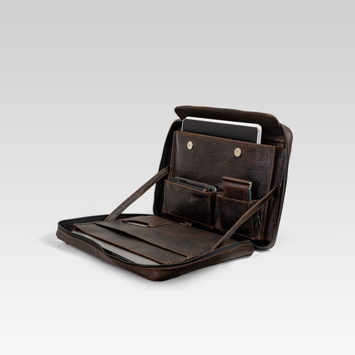 Estuche Portalap/ipad Diego Bisonte genuino cafe - JA LEATHER