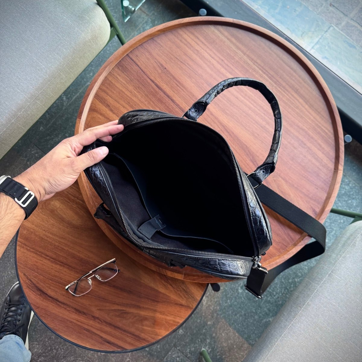 Maletin Portalap cocodrilo Black - JA LEATHER
