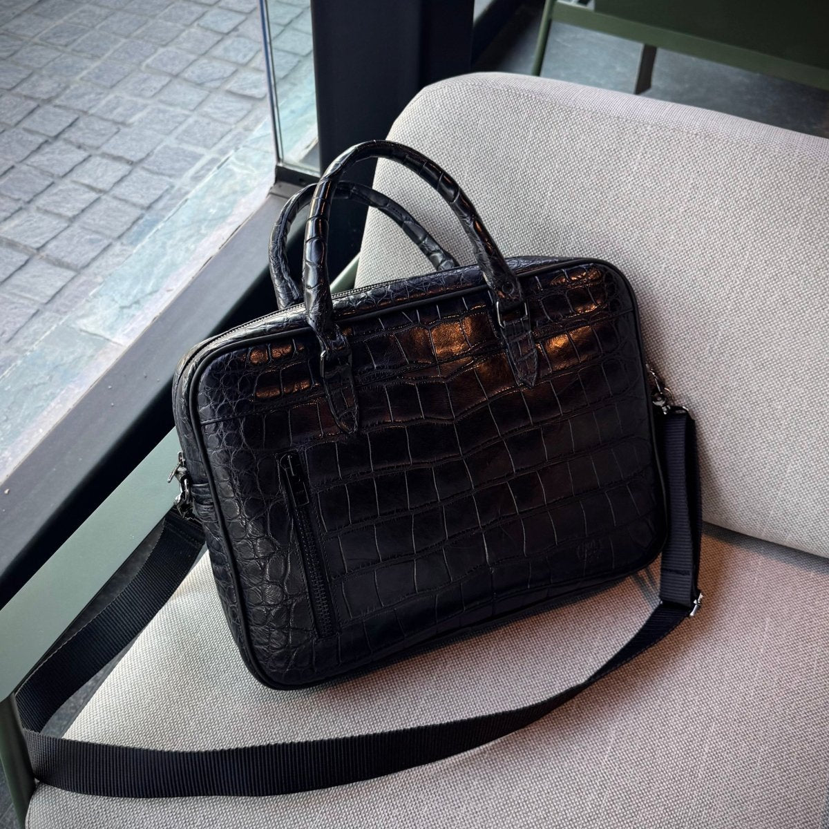 Maletin Portalap cocodrilo Black - JA LEATHER