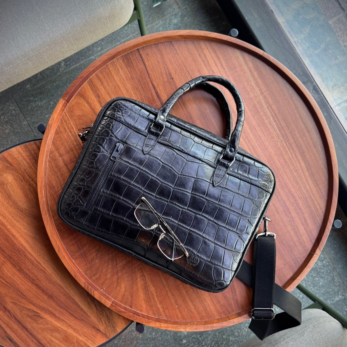Maletin Portalap cocodrilo Black - JA LEATHER