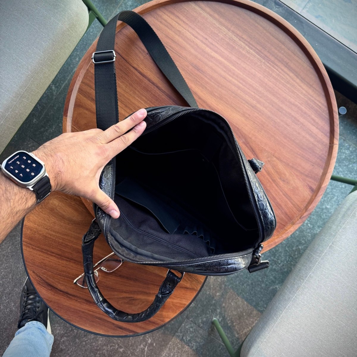 Maletin Portalap cocodrilo Black - JA LEATHER