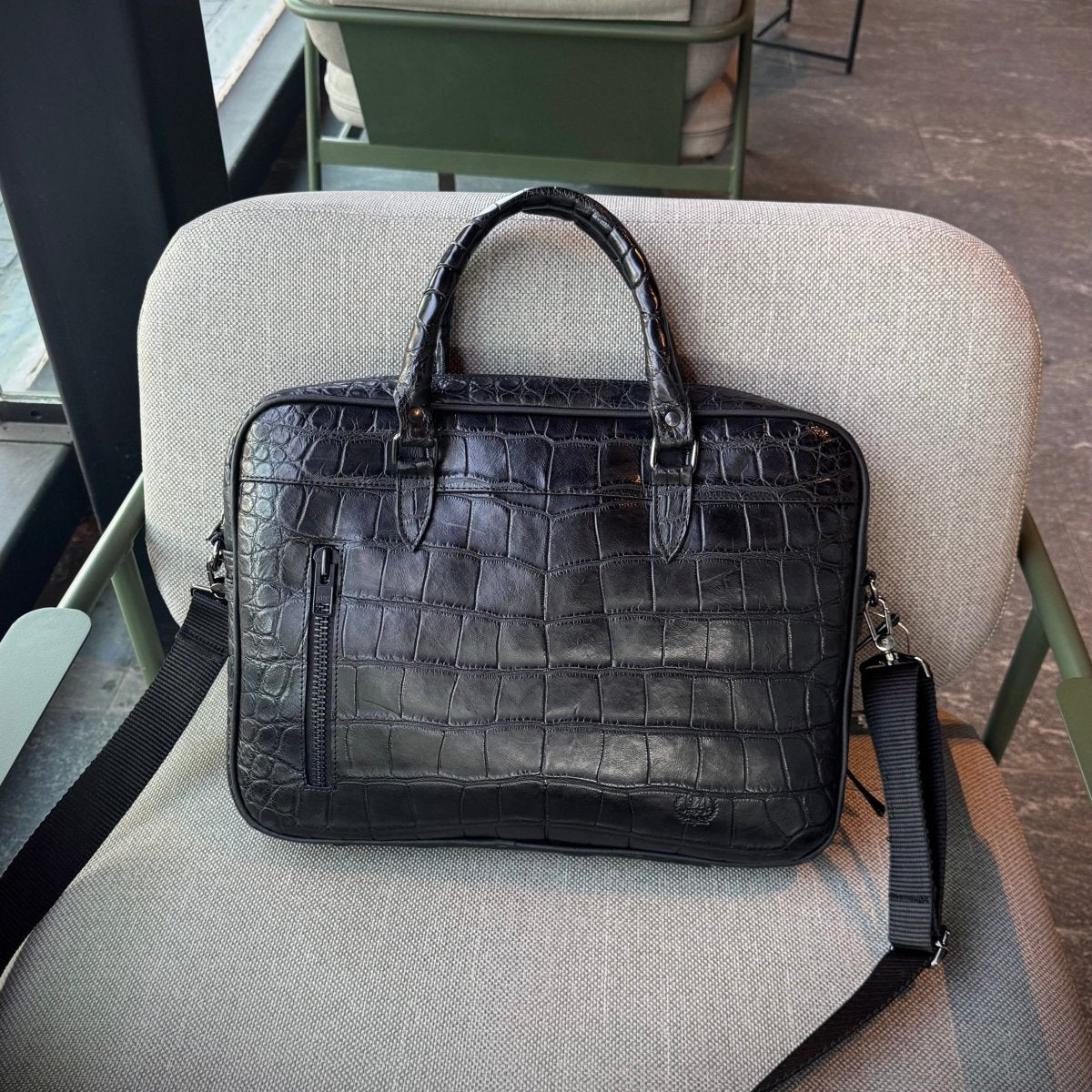 Maletin Portalap cocodrilo Black - JA LEATHER