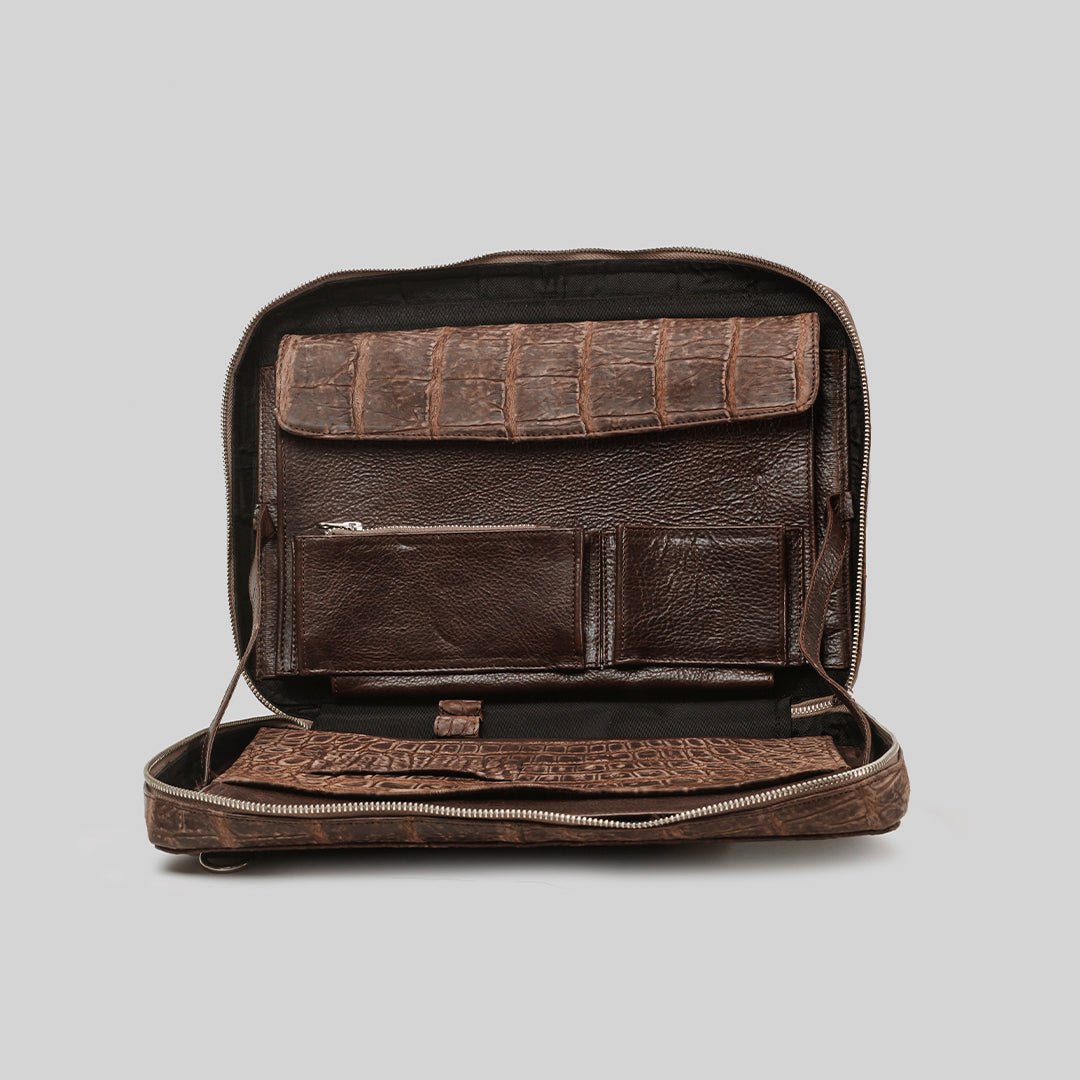 Maletín portalaptop de piel Diego Cocodrilo brush - JA LEATHER