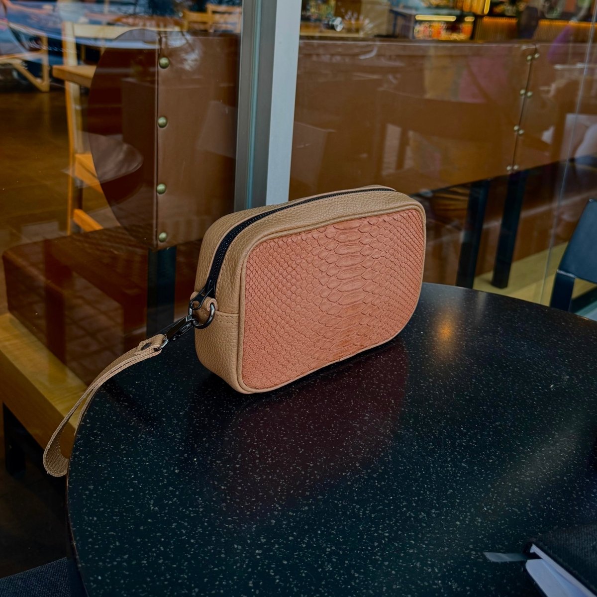 Neceser Alberto Serpiente Piton Genuina Durazno - JA LEATHER