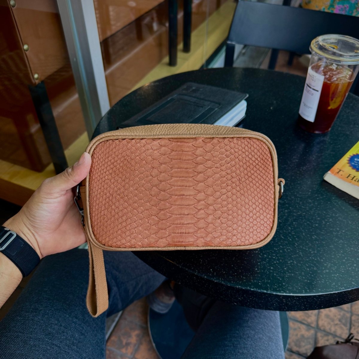 Neceser Alberto Serpiente Piton Genuina Durazno - JA LEATHER