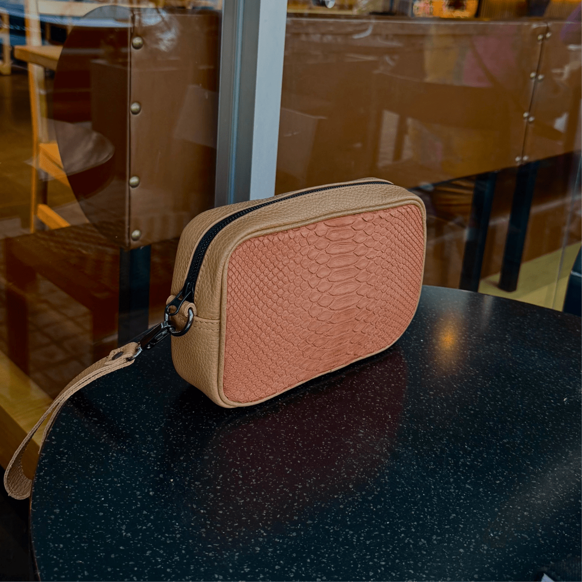 Neceser Alberto Serpiente Piton Genuina Durazno - JA LEATHER