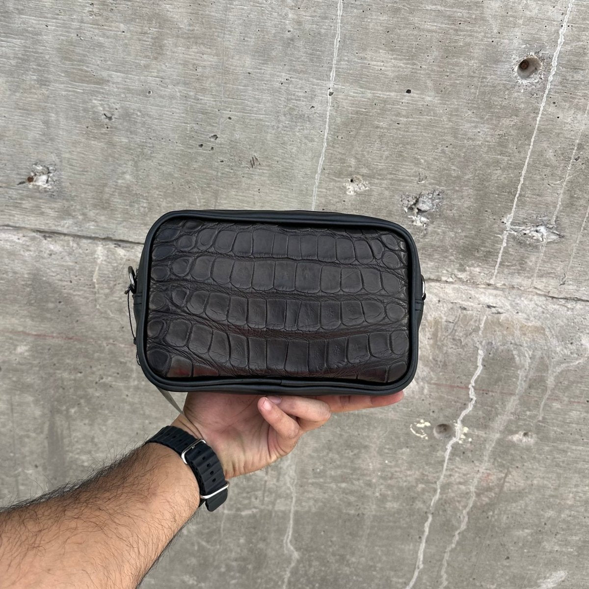Neceser de piel para hombre Alberto cocodrilo negro - JA LEATHER