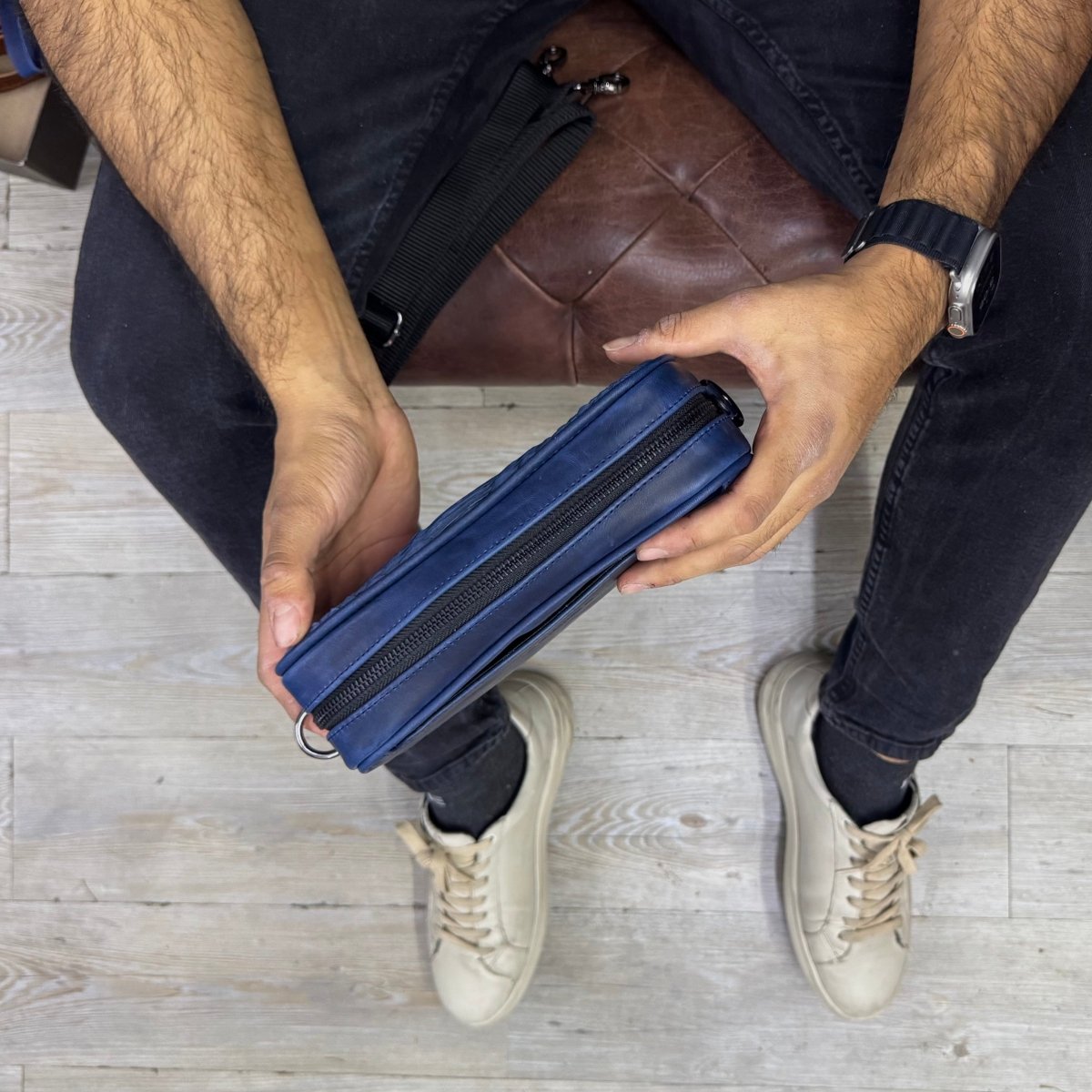 Neceser de piel para hombre Alberto piton azul - JA LEATHER
