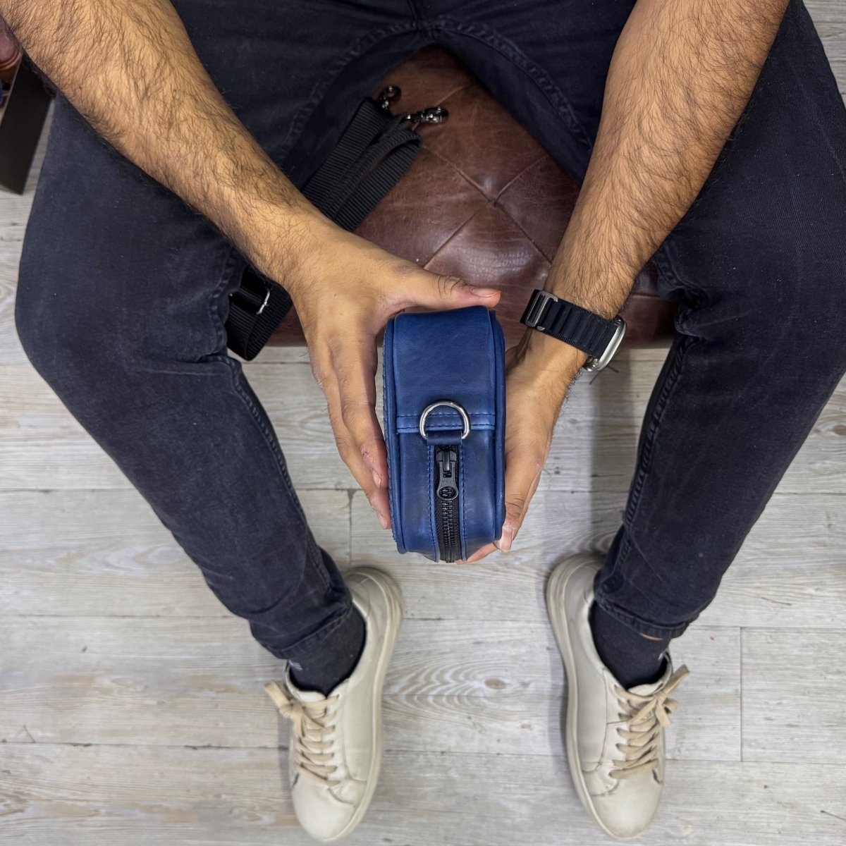 Neceser de piel para hombre Alberto piton azul - JA LEATHER