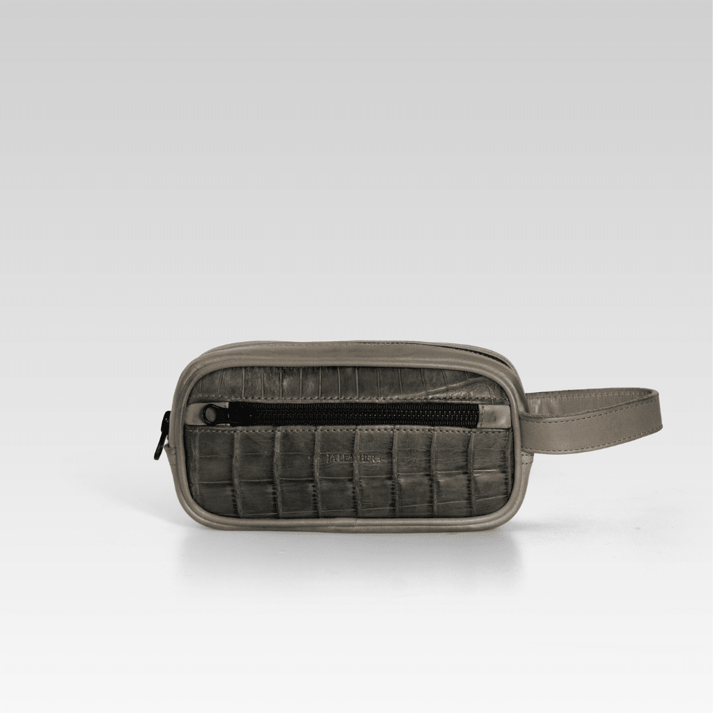 Neceser de piel para hombre Edgar cocodrilo gris - JA LEATHER