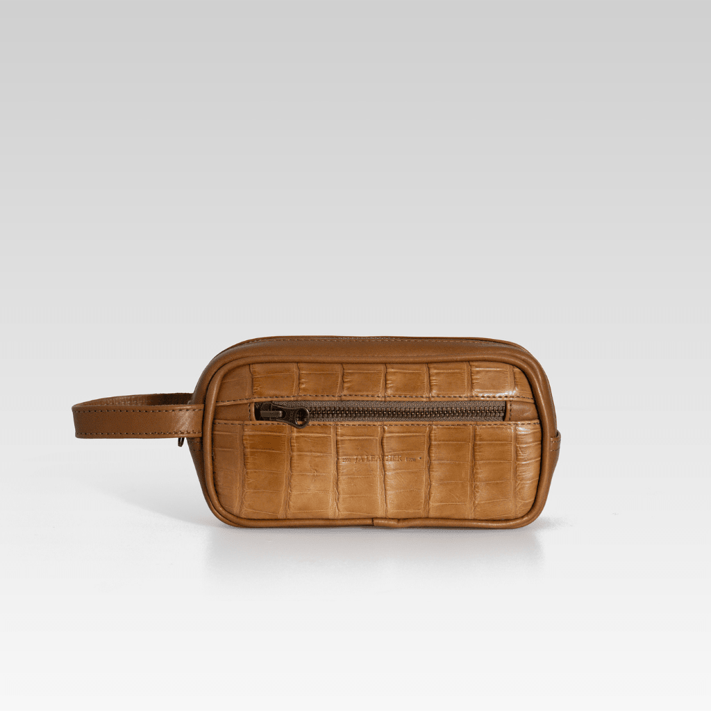 Neceser de piel para hombre Edgar cocodrilo miel - JA LEATHER