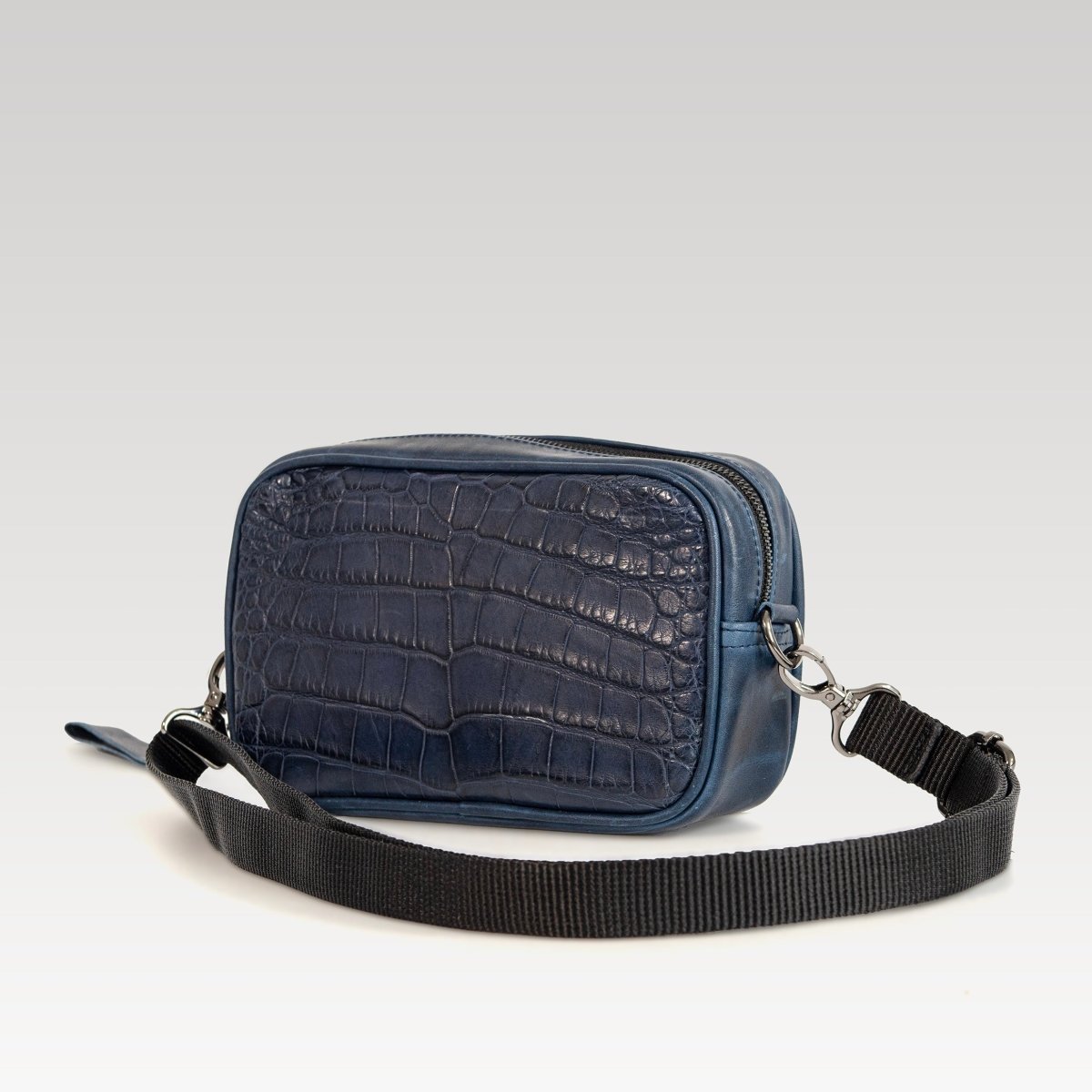 Neceser/Bandolera Alberto Cocodrilo Genuino Azul - JA LEATHER