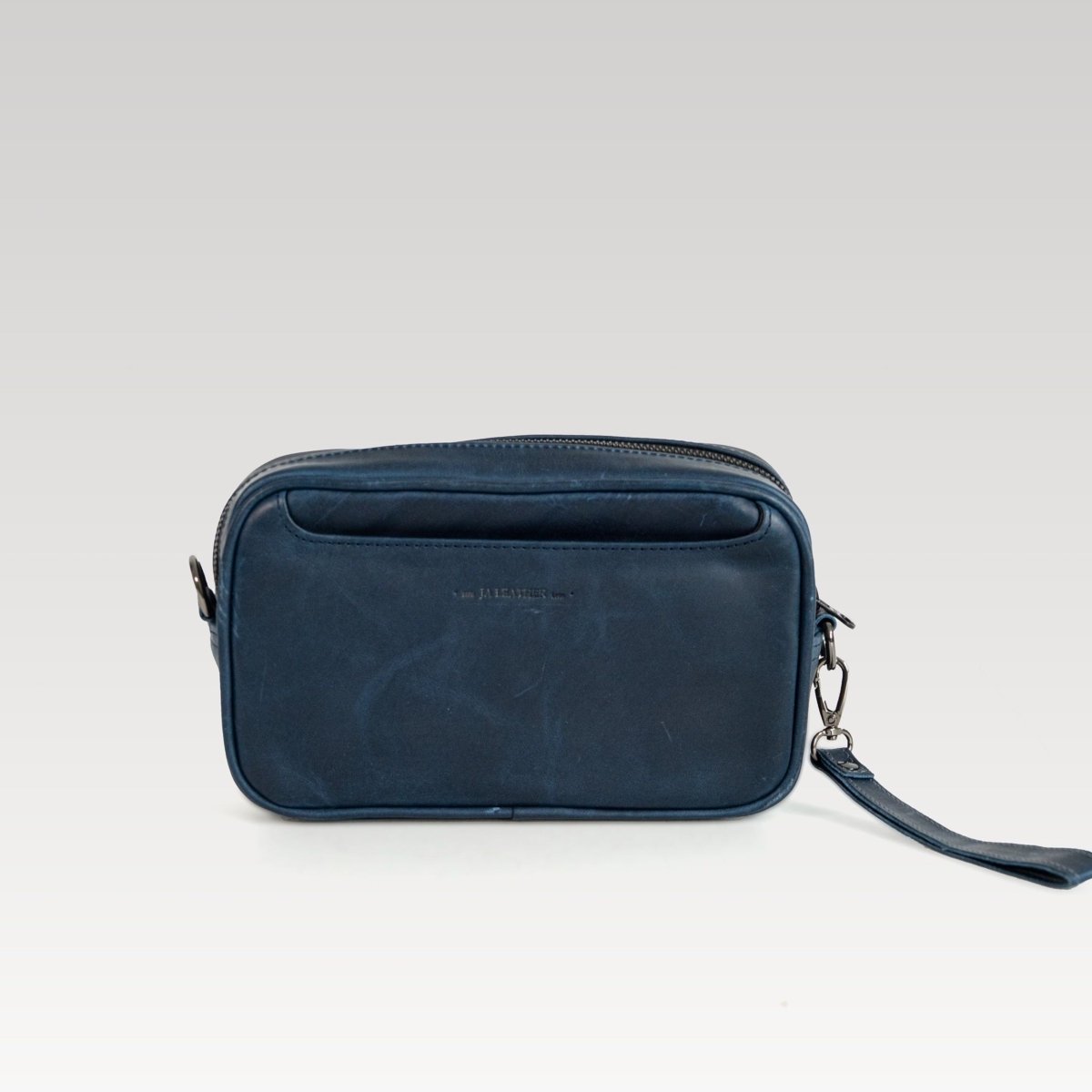 Neceser/Bandolera Alberto Cocodrilo Genuino Azul - JA LEATHER