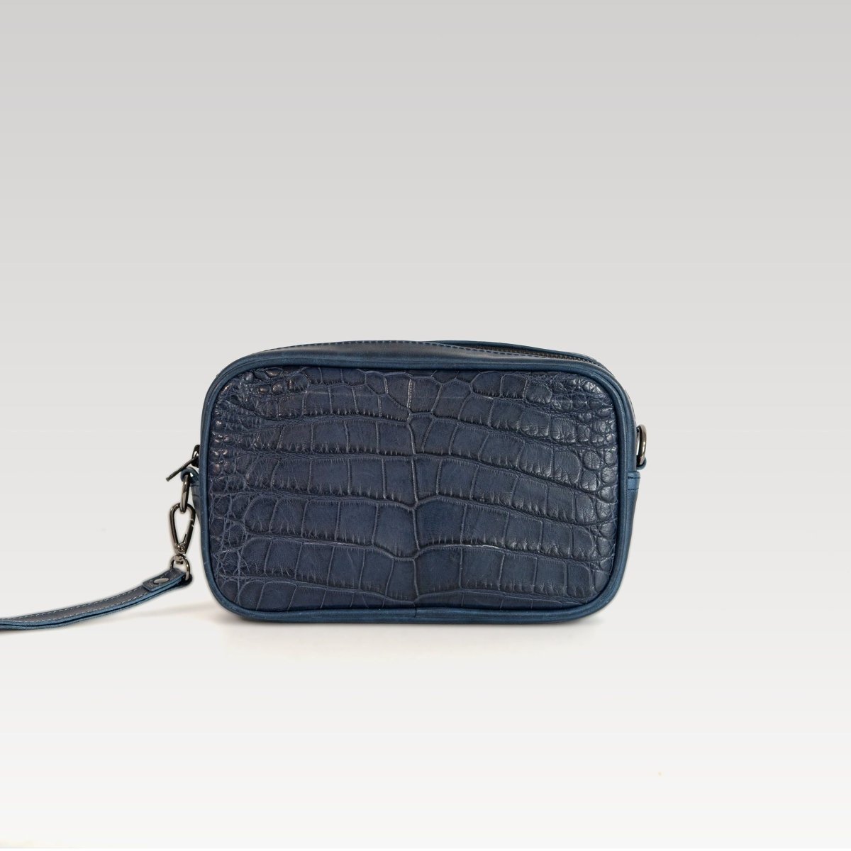 Neceser/Bandolera Alberto Cocodrilo Genuino Azul - JA LEATHER