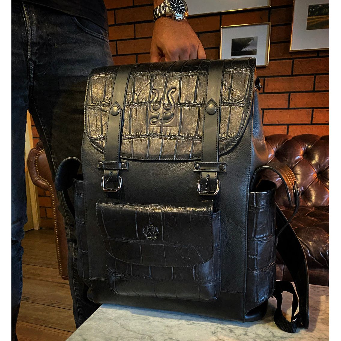 Backpack black Cocodrilo Genuino